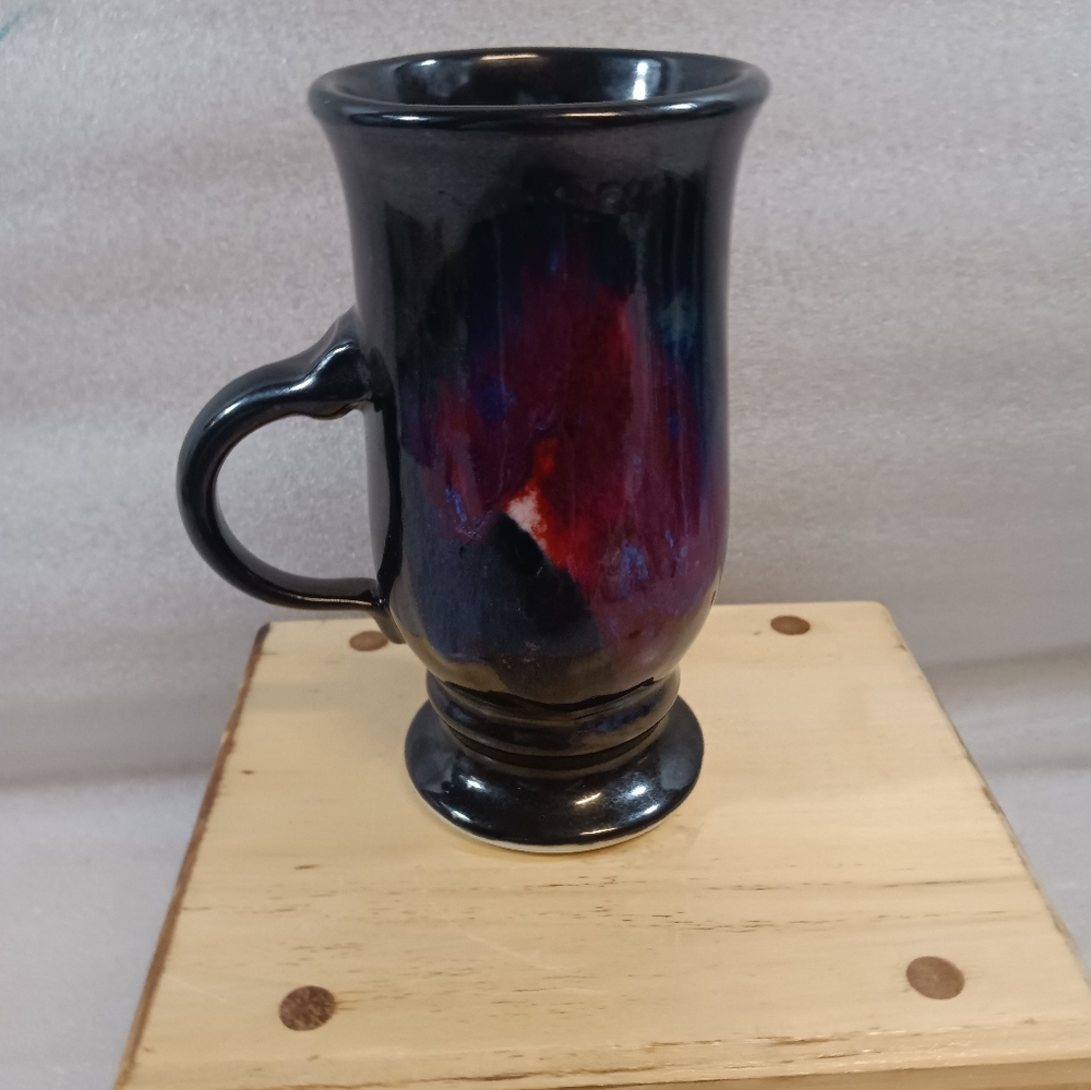 Edgewood Pottery Hand Thrown Mug Black Blue Red Accent Signed